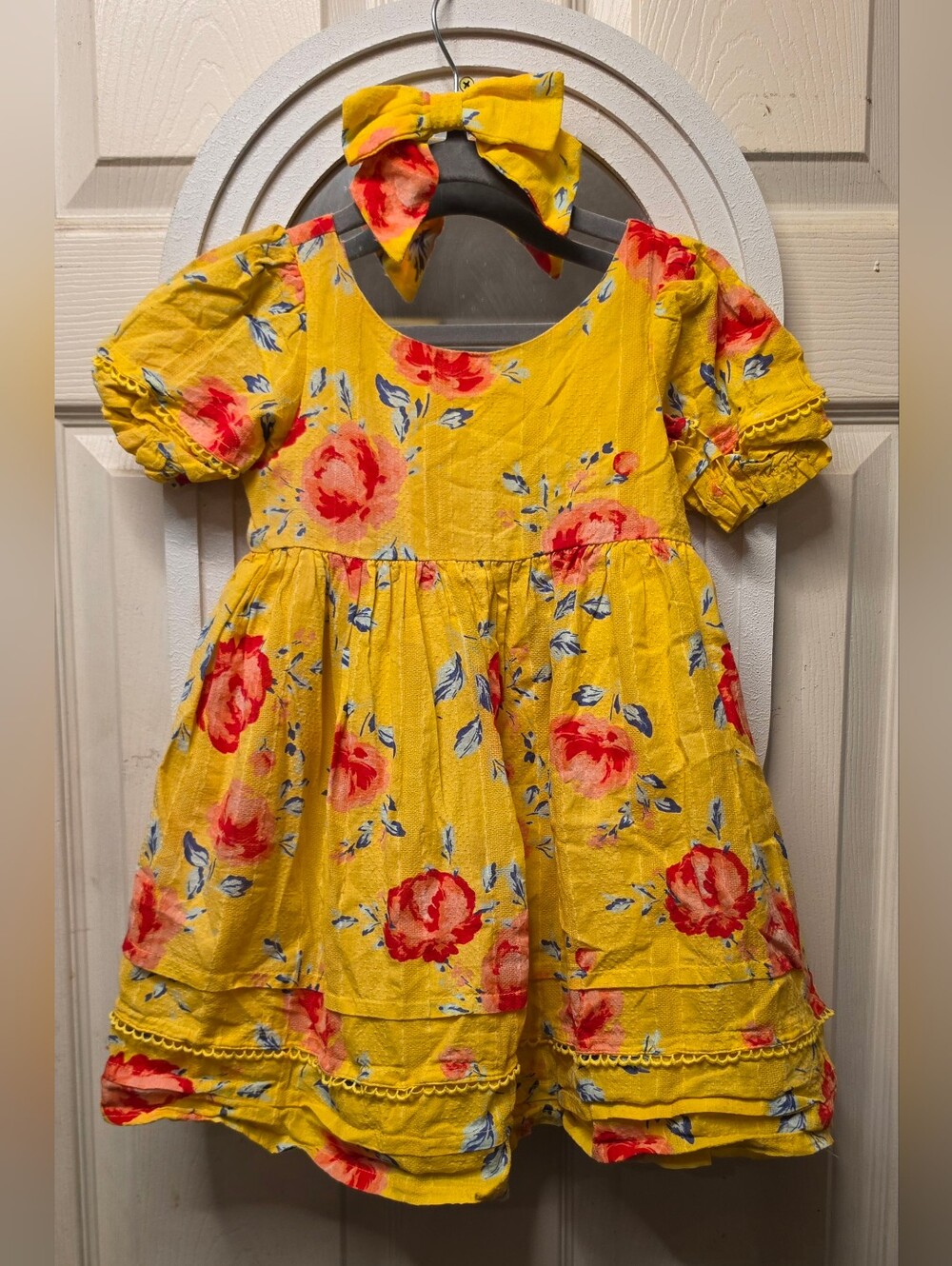 Joie Yellow Floral Puff Sleeve Dress with Bow